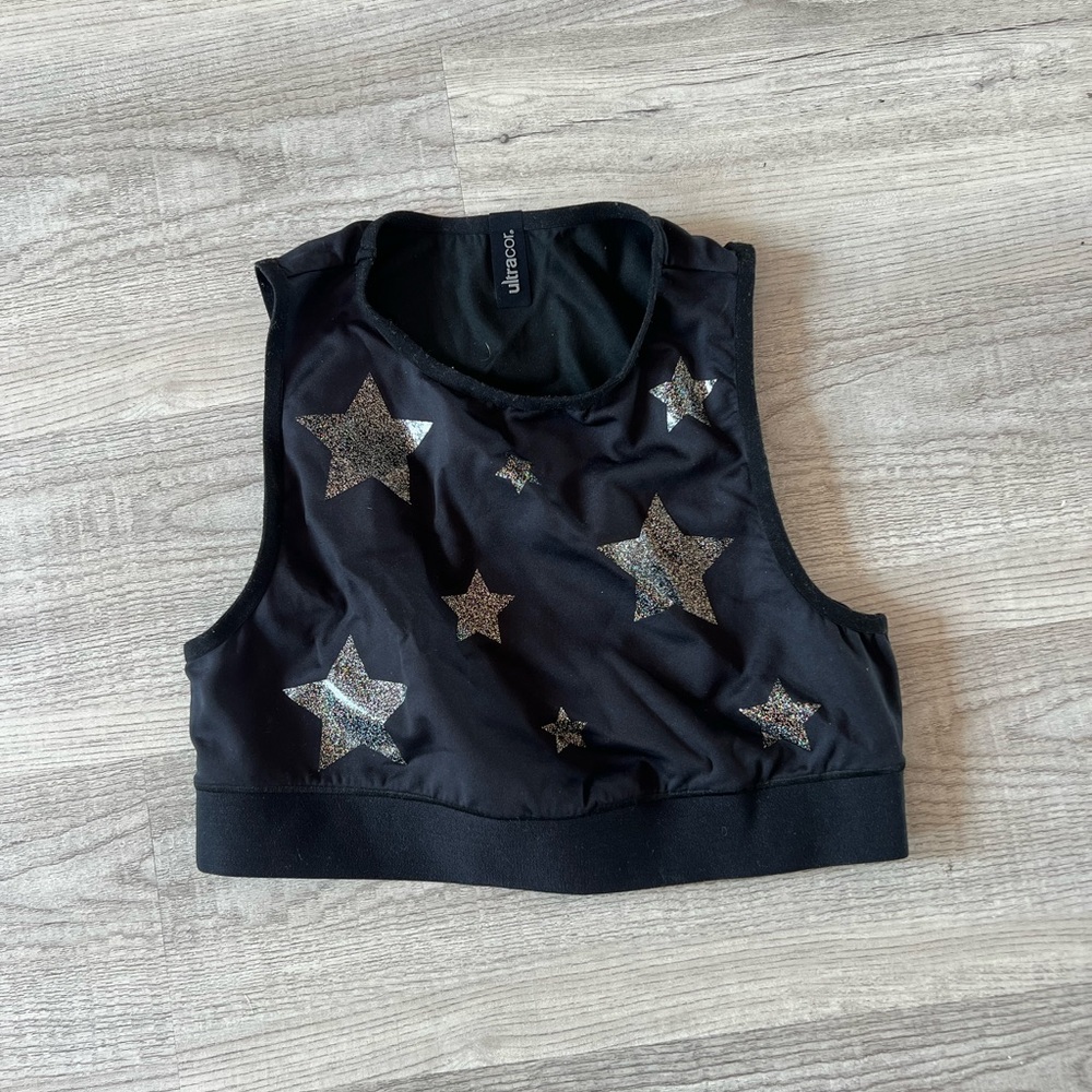Ultracor black crop top with silver stars size extra small